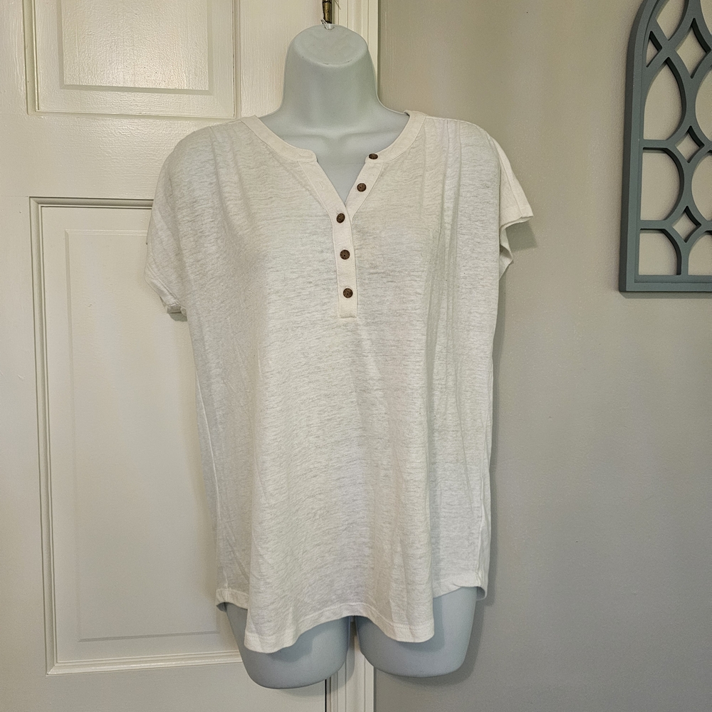 Old Navy Cream Short Sleeve Henley Top - Picture 1 of 4